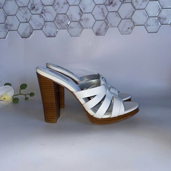 New wob Steve Madden White Leather Strappy Heels - Picture 2 of 7